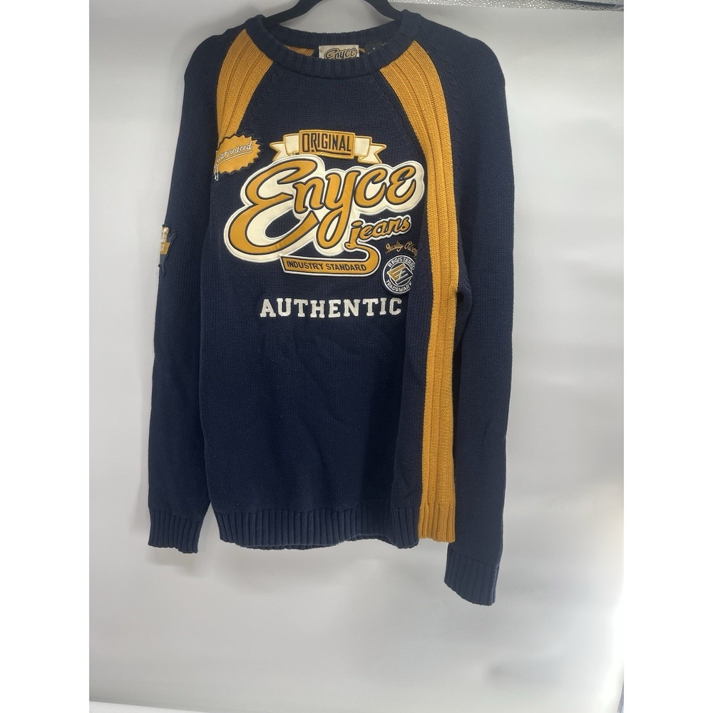 Vintage‎ Enyce Knit Sweater Navy/Gold Medium M Y2K Streetwear hip hop skater